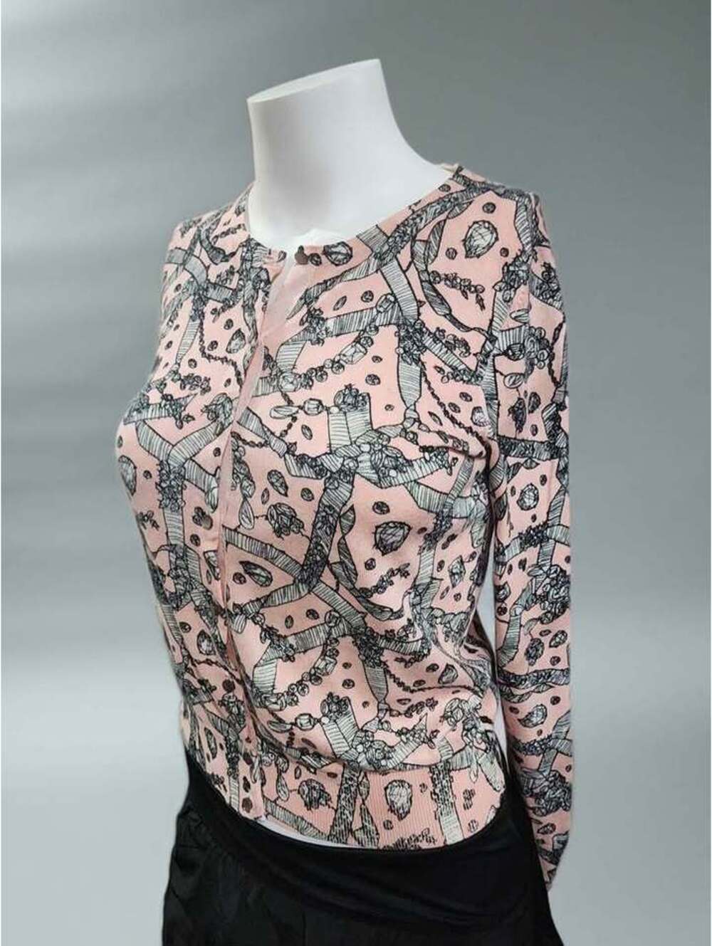 Ann Taylor Petite Small Pink Graphic Print Cardigan